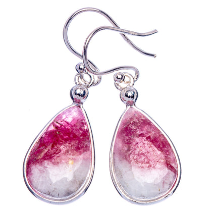 Pink Tourmaline In Quartz Earrings 1 3/8" (925 Sterling Silver) E1144