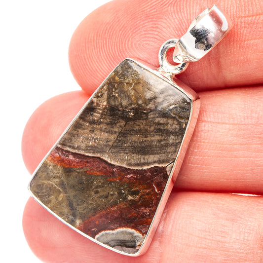 Mushroom rhyolite pendant, .925 sterling silver bezel with brown cabochon stone.
