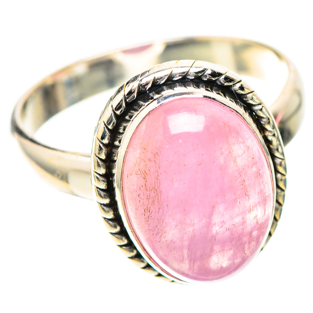 Kunzite ring, size 9, oval pink stone with ornate silver bezel and band