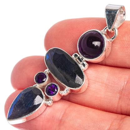 Labradorite, Amethyst Pendant 2 1/8" (925 Sterling Silver) P39820