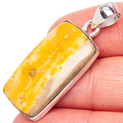 Rectangular yellow-and-white jasper pendant with 925 sterling silver bail and frame