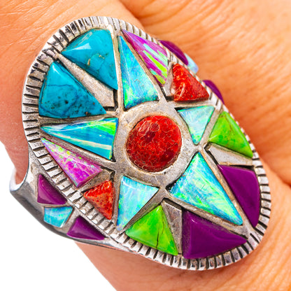 Southwestern Style Sponge Coral, Opal, Mojave Turquoise, Sugilite Ring Size 9.25 (.925 Sterling Silver)