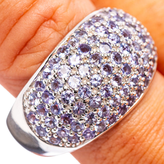 Sterling silver tanzanite ring with large oval pavé-set gemstone top