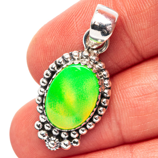 Green Aurora Opal Pendant 1 3/8" (.925 Sterling Silver)
