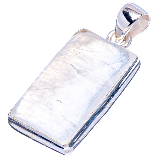Rainbow moonstone pendant, .925 sterling silver rectangular bezel, white-blue iridescent stone