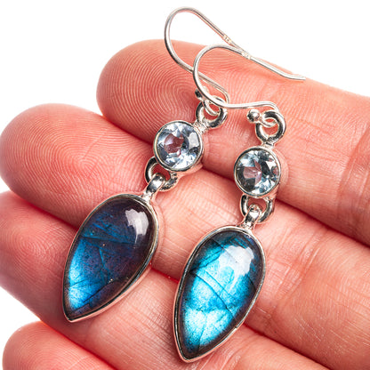 Labradorite, Blue Topaz 925 Sterling Silver Earrings 1 3/4"