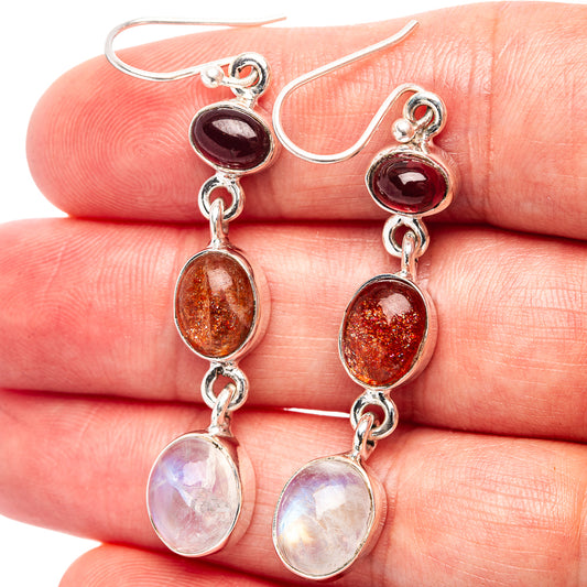 Sterling silver gemstone drop earrings with red, amber, and opal stones