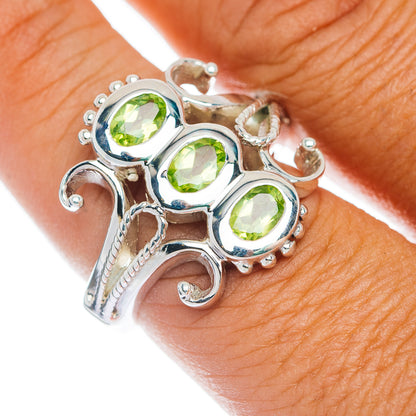 Premium 3-Gemstone Peridot Ring Size 8.75 (.925 Sterling Silver)