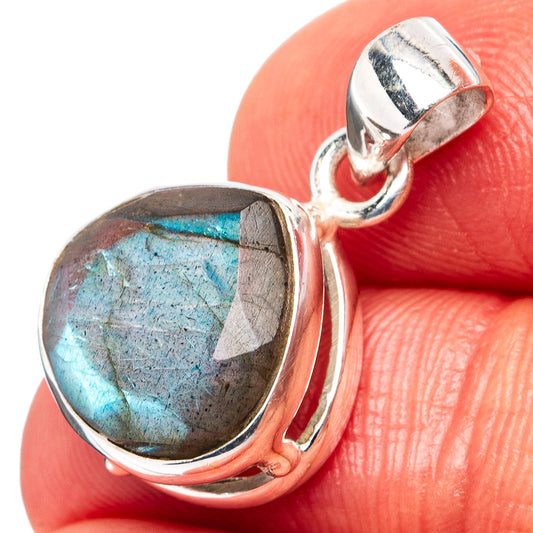 Sterling silver labradorite pendant with oval faceted gemstone and top loop bail
