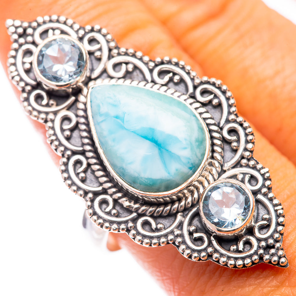 Large Larimar, Blue Topaz Ring Size 9.75 (925 Sterling Silver) R140996