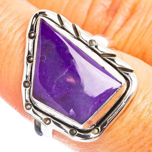 Sterling silver sugilite ring with large purple teardrop gemstone cabochon