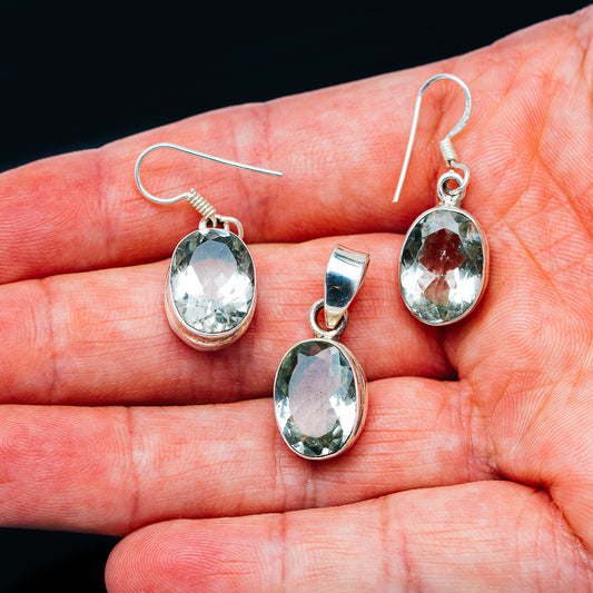 Green Amethyst Earrings & Pendant Set 1" (.925 Sterling Silver)