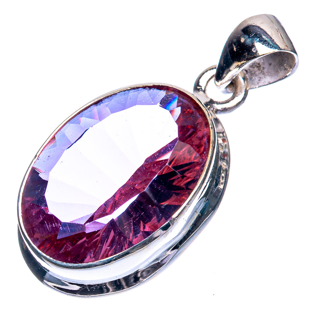 Oval faceted color-change alexandrite pendant with 925 sterling silver bezel, purple and rose