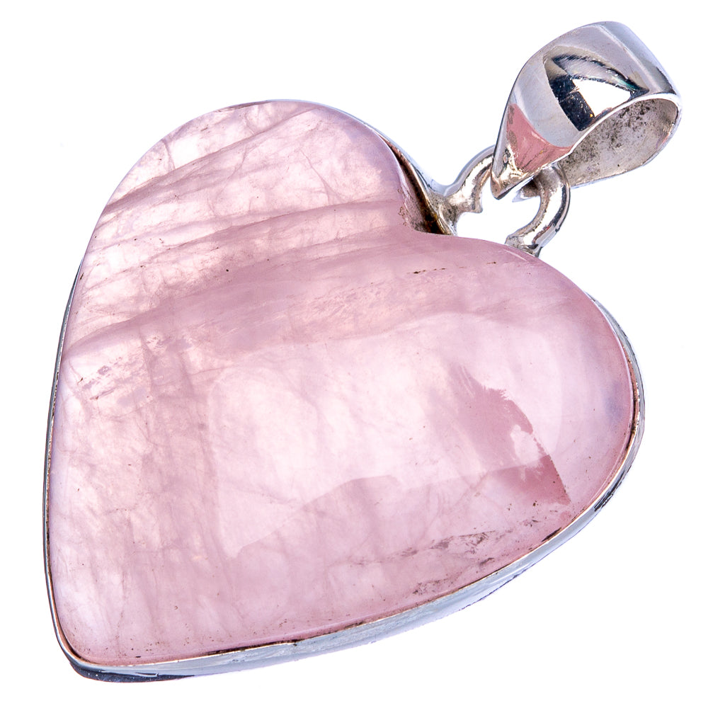 Rose quartz heart pendant, pink gemstone heart set in 925 sterling silver