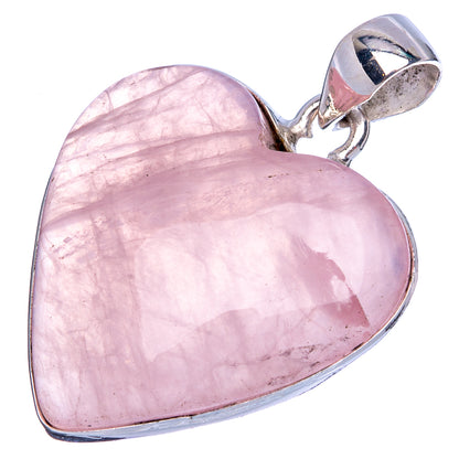Rose quartz heart pendant, pink gemstone heart set in 925 sterling silver