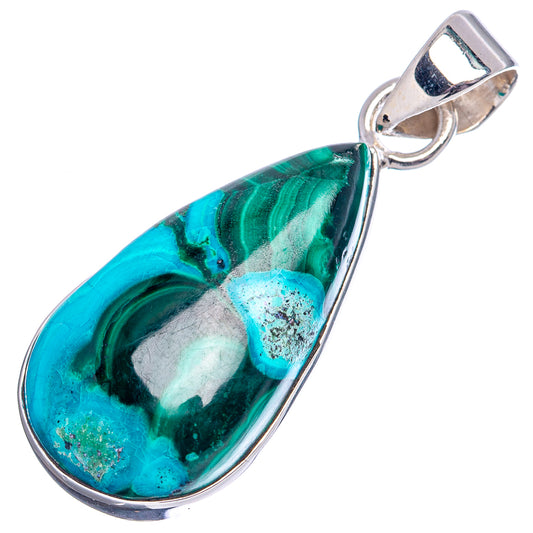Teardrop chrysocolla malachite pendant in sterling silver, polished blue-green