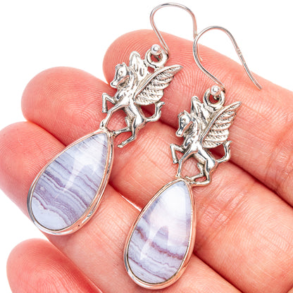 Blue Lace Agate Earrings 2" (925 Sterling Silver) E433218