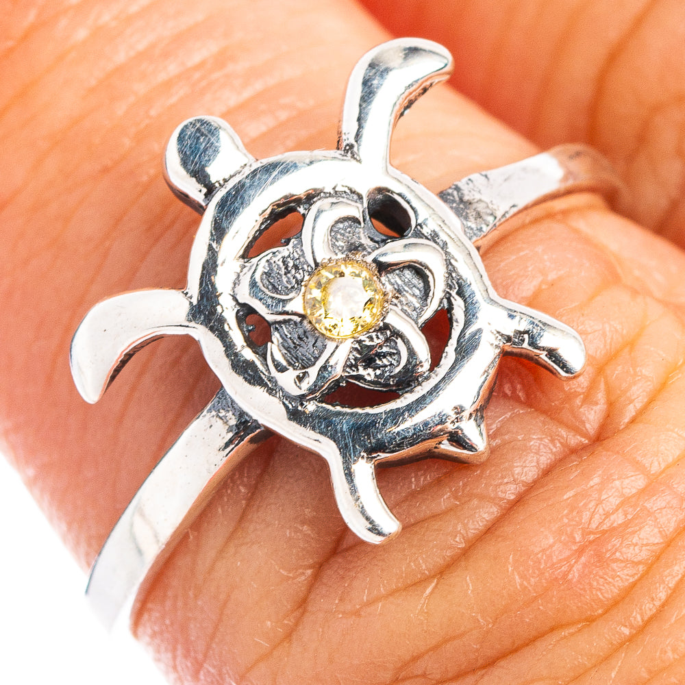 Citrine Seaturtle Dainty Ring Size 6.75 (.925 Sterling Silver)
