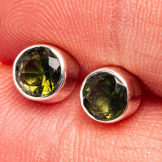 Faceted Moldavite Earrings 1/4" (.925 Sterling Silver)