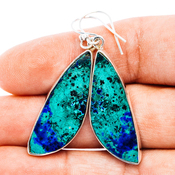 Large Premium Bluebird Azurite Earrings 2 1/8" (.925 Sterling Silver)