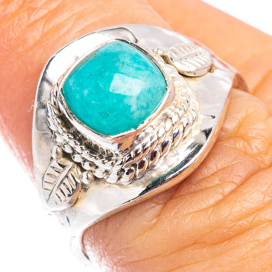 Sterling silver ring with oval turquoise amazonite cabochon and engraved detailing
