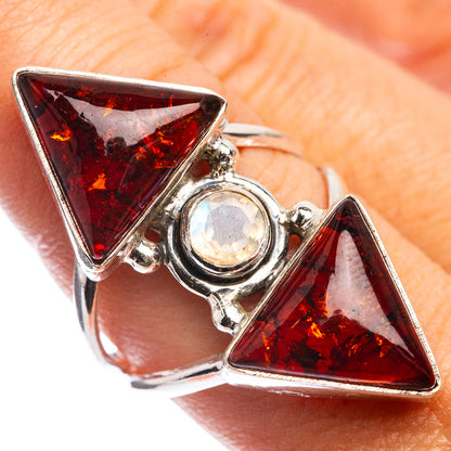 Large Baltic Amber, Rainbow Moonstone Ring Size 8.75 (925 Sterling Silver) RING143336