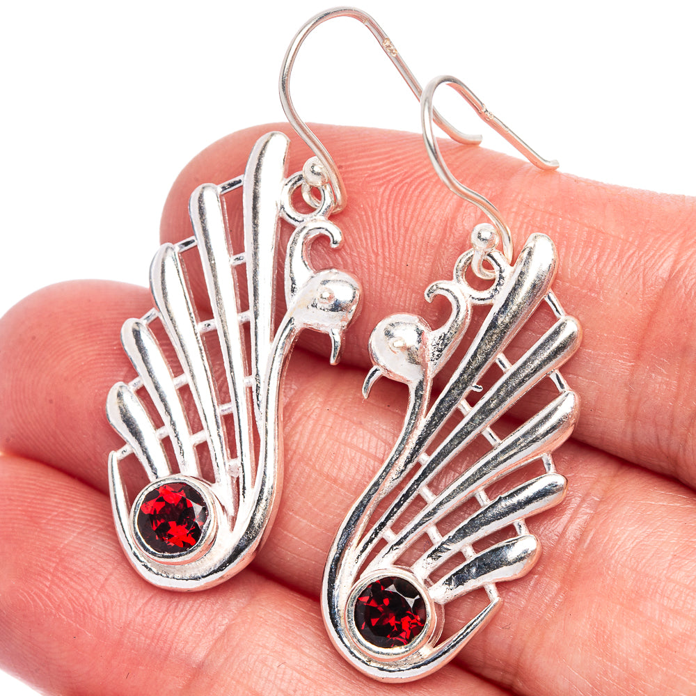 Garnet Swan Earrings 1 5/8" (925 Sterling Silver) E433446