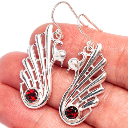 Garnet Swan Earrings 1 5/8" (925 Sterling Silver) E433446