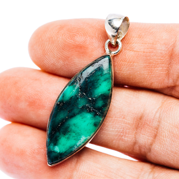 Premium Black Bridge Variscite Pendant 1 3/4" (.925 Sterling Silver)
