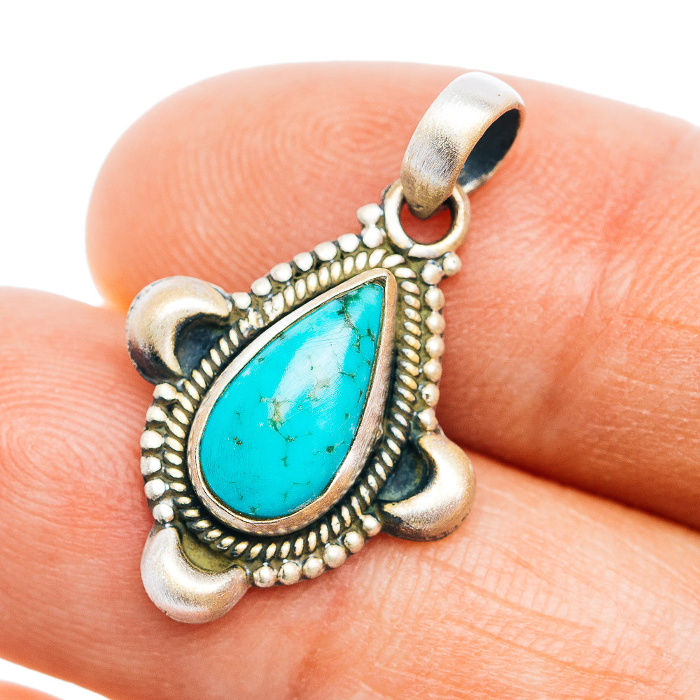 Southwestern Style Kingman Turquoise Pendant 1 1/8" (.925 Sterling Silver)