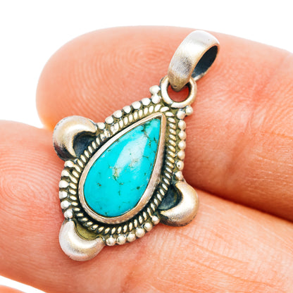 Southwestern Style Kingman Turquoise Pendant 1 1/8" (.925 Sterling Silver)