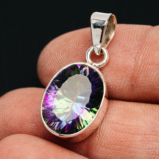 Premium 14ct Mystic Topaz Pendant 1 1/8" (.925 Sterling Silver)