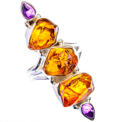 Large Raw Citrine, Amethyst Ring Size 9 (925 Sterling Silver) RING140046