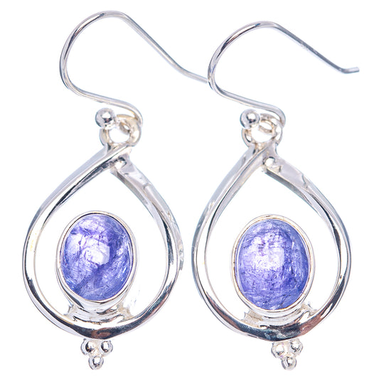 Teardrop drop earrings with blue oval stone on .925 sterling silver fishhook wires
