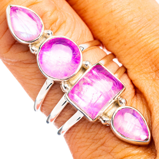 Pink moonstone ring in .925 sterling silver, featuring pink oval and teardrop stones