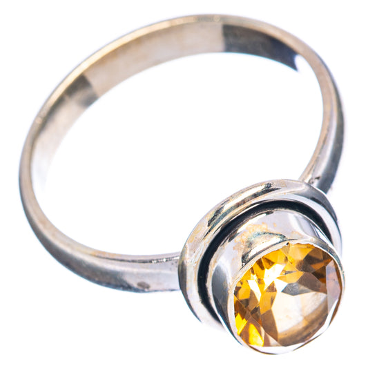 925 sterling silver citrine ring, size 7.5, open band with round yellow bezel stone