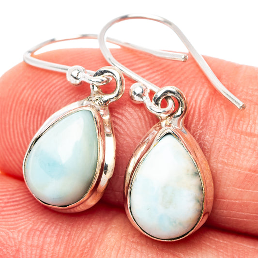 Larimar teardrop earrings, .925 sterling silver with silver hook backs