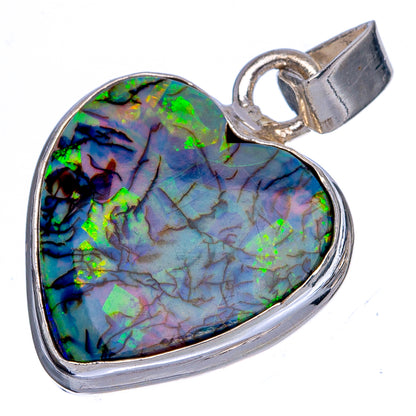 Rare Sterling Opal Heart Pendant 1 1/8" (925 Sterling Silver) P40437