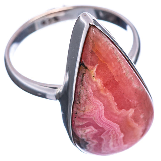 Teardrop rhodochrosite ring with pink banded cabochon in .925 sterling silver setting