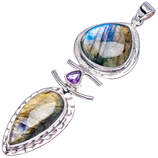 Sterling silver labradorite pendant pair with purple amethyst and oval cabochons