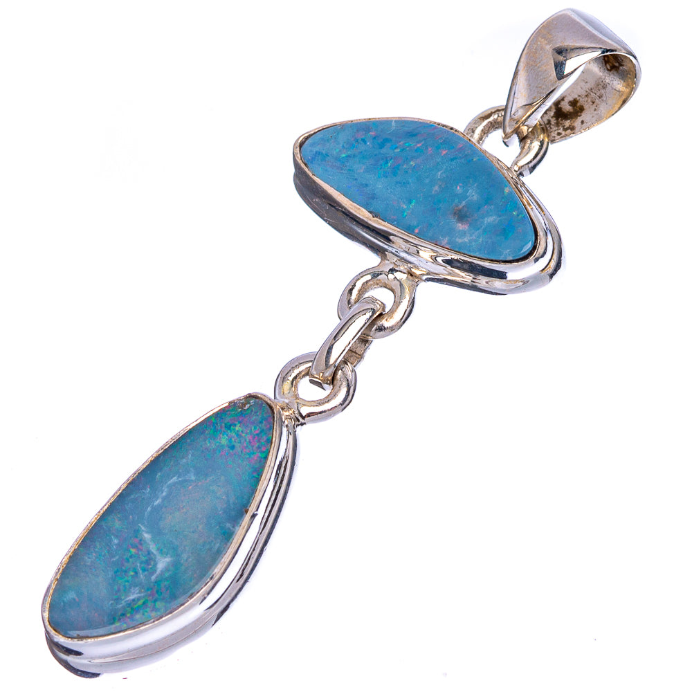 Oval blue doublet opal pendant in .925 sterling silver with hinged top bail