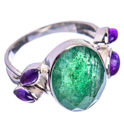 Green Aventurine, Amethyst 925 Sterling Silver Ring Size 9.75