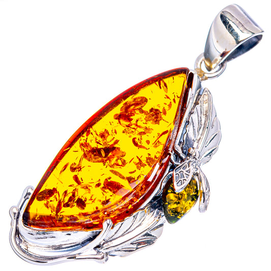 Sterling silver amber teardrop bee pendant with hanging bee charm and bail