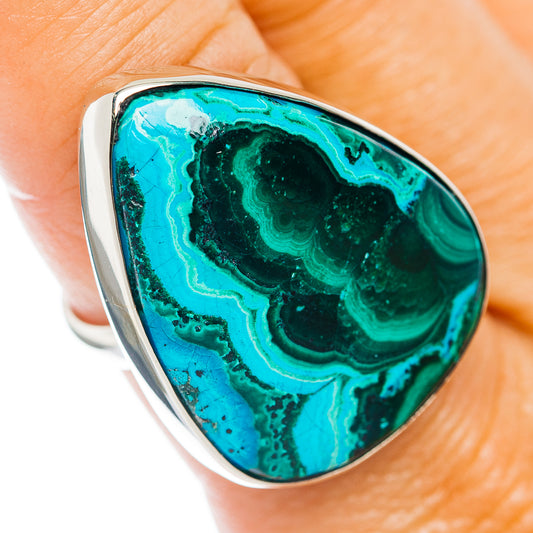 Malachite In Chrysocolla Ring Size 9 (German Silver)