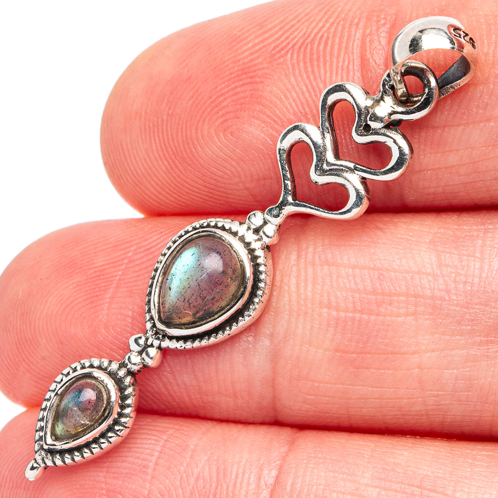Labradorite Heart Pendant 1 3/4" (925 Sterling Silver) P45478