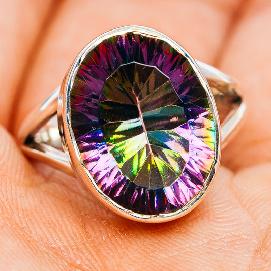 Premium Faceted Mystic Topaz Ring Size 6.75 (.925 Sterling Silver)
