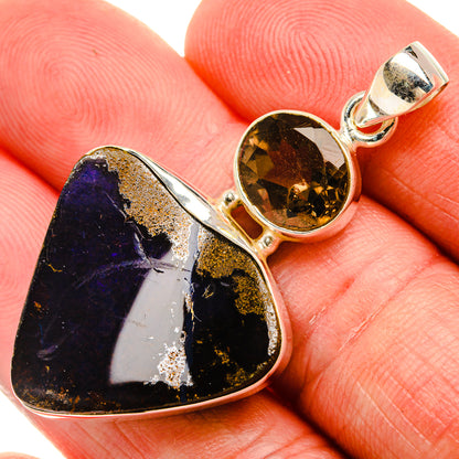 Boulder Opal, Smoky Quartz 925 Sterling Silver Pendant 2" (925 Sterling Silver) PD38436
