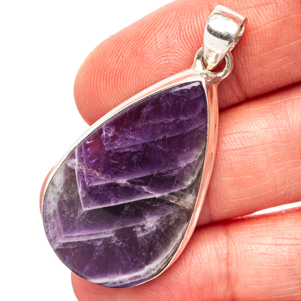 Chevron Amethyst Pendant 1 3/4" (.925 Sterling Silver)