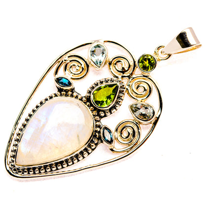 Signature Rainbow Moonstone, Peridot, Blue Topaz, Blue Quartz 925 Sterling Silver Pendant 2 1/4" (925 Sterling Silver) PD37793