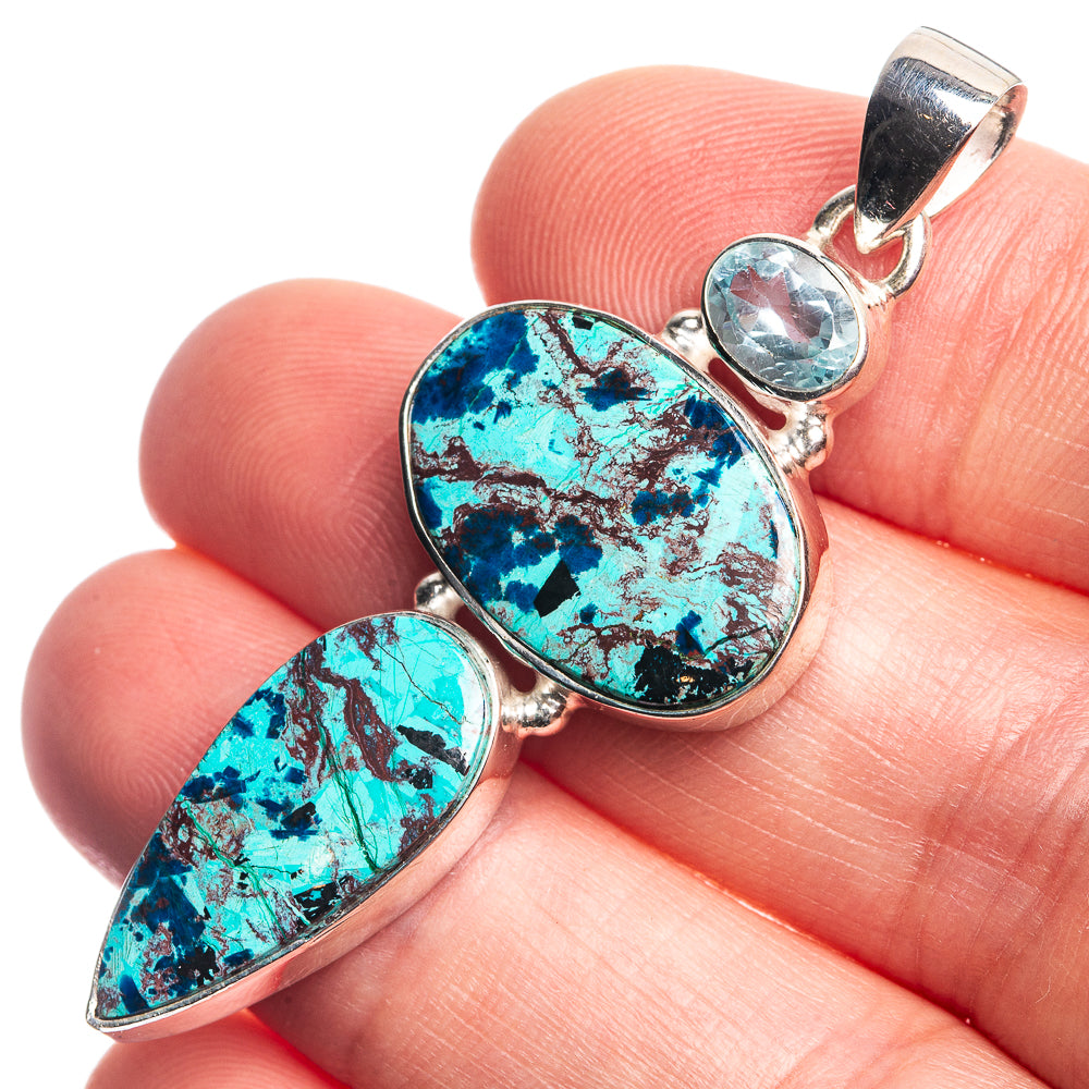 Azurite, Blue Topaz Pendant 2" (925 Sterling Silver) P39082